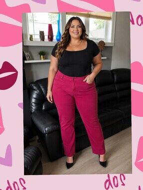Penningtons Slightly Curvy Fit Pants Magenta Pink Red Denim Sz 28